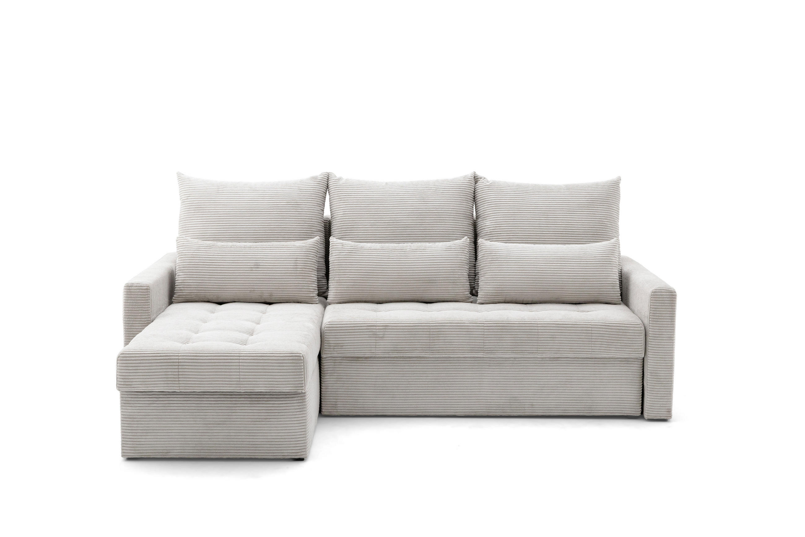 ECKSOFA PULA L Links mit Schlaffunktion 132x198 Cord Creme - Creme/Schwarz, Holz/Kunststoff (214/145cm) - NACANAPA