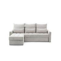 ECKSOFA PULA L Links mit Schlaffunktion 132x198 Cord Creme - Creme/Schwarz, Holz/Kunststoff (214/145cm) - NACANAPA