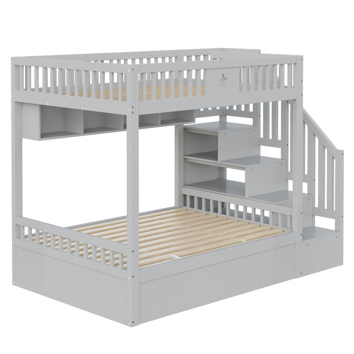ETAGENBETT mit Stauraum 140x200 cm Kiefernholz Grau - Grau, Holzwerkstoff (140/200cm) - Beauniv