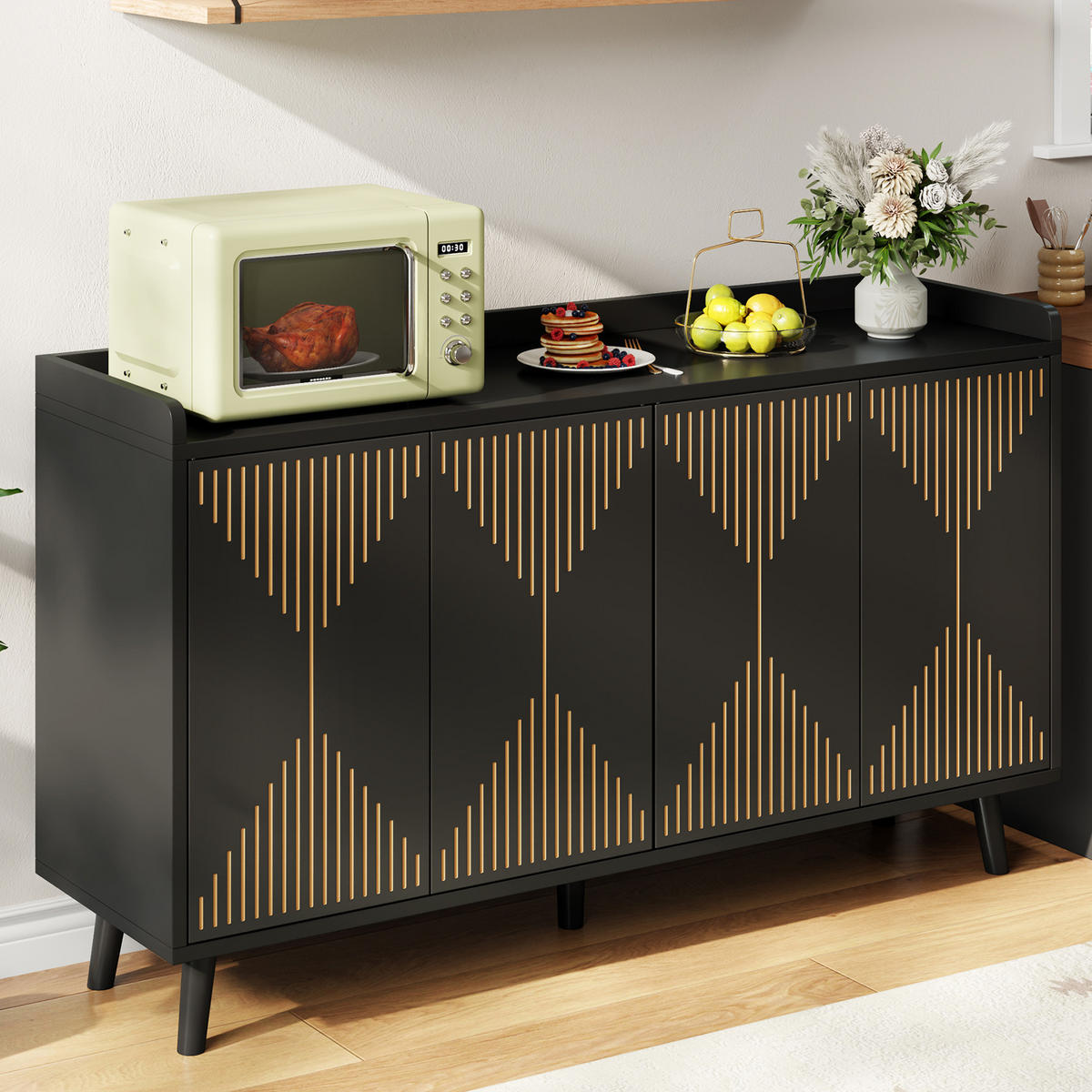 SIDEBOARD DE-38640 140/40/84 cm 4 Türen und verstellbare Böden Schwarz - Schwarz, Holzwerkstoff (140/84/40cm) - ComfortXL