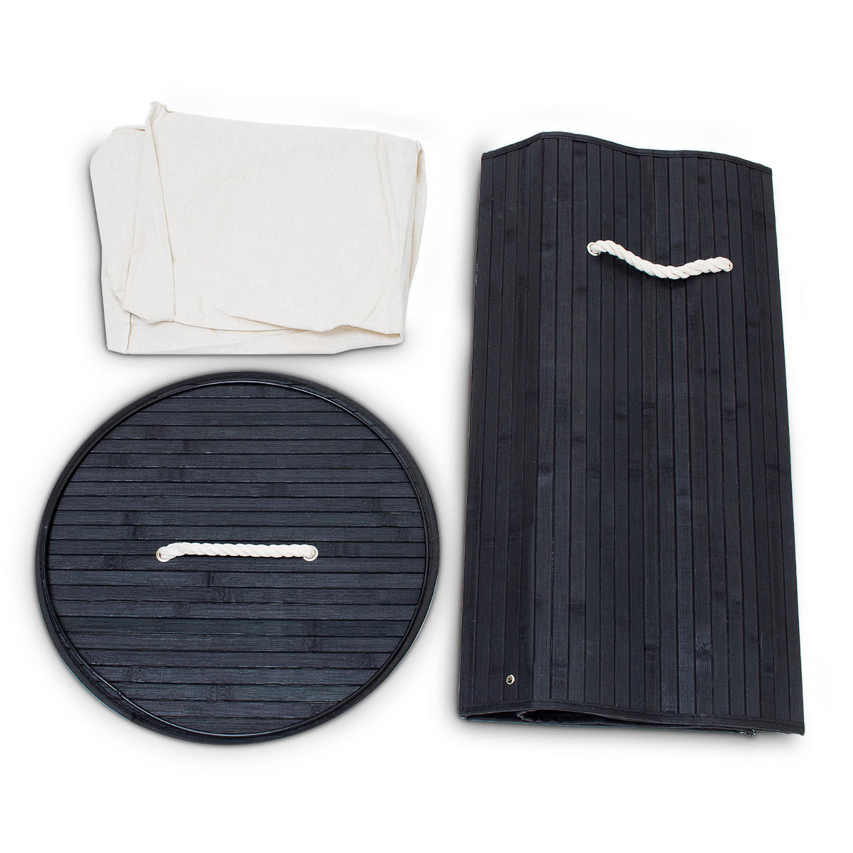 WÄSCHEKORB - Schwarz, Holz/Textil (41/65/41cm) - Relaxdays