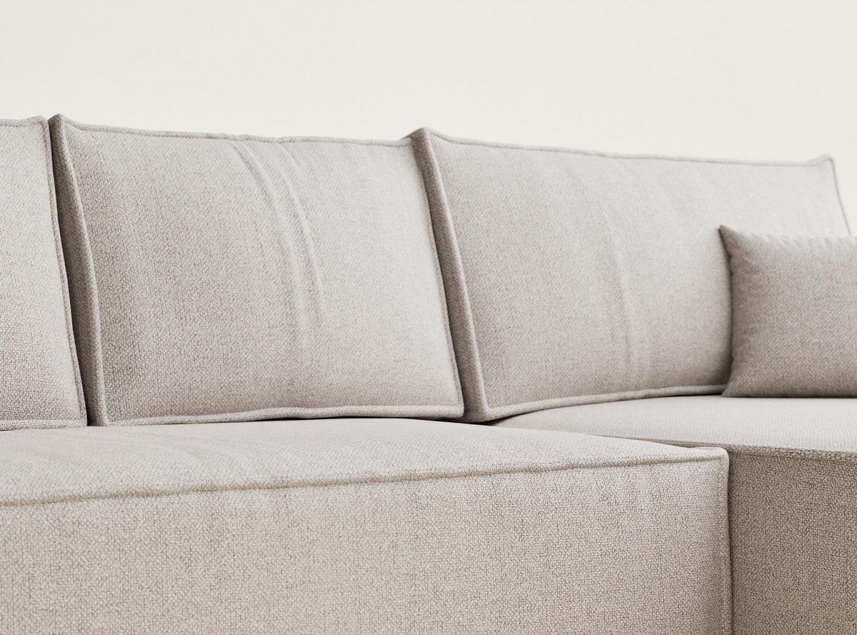 ECKSOFA MIT SCHLAFFUNKTION Maze Beige Webstoff - Schwarz/Grau, Holz/Holzwerkstoff (294/185cm) - Maison de Reve