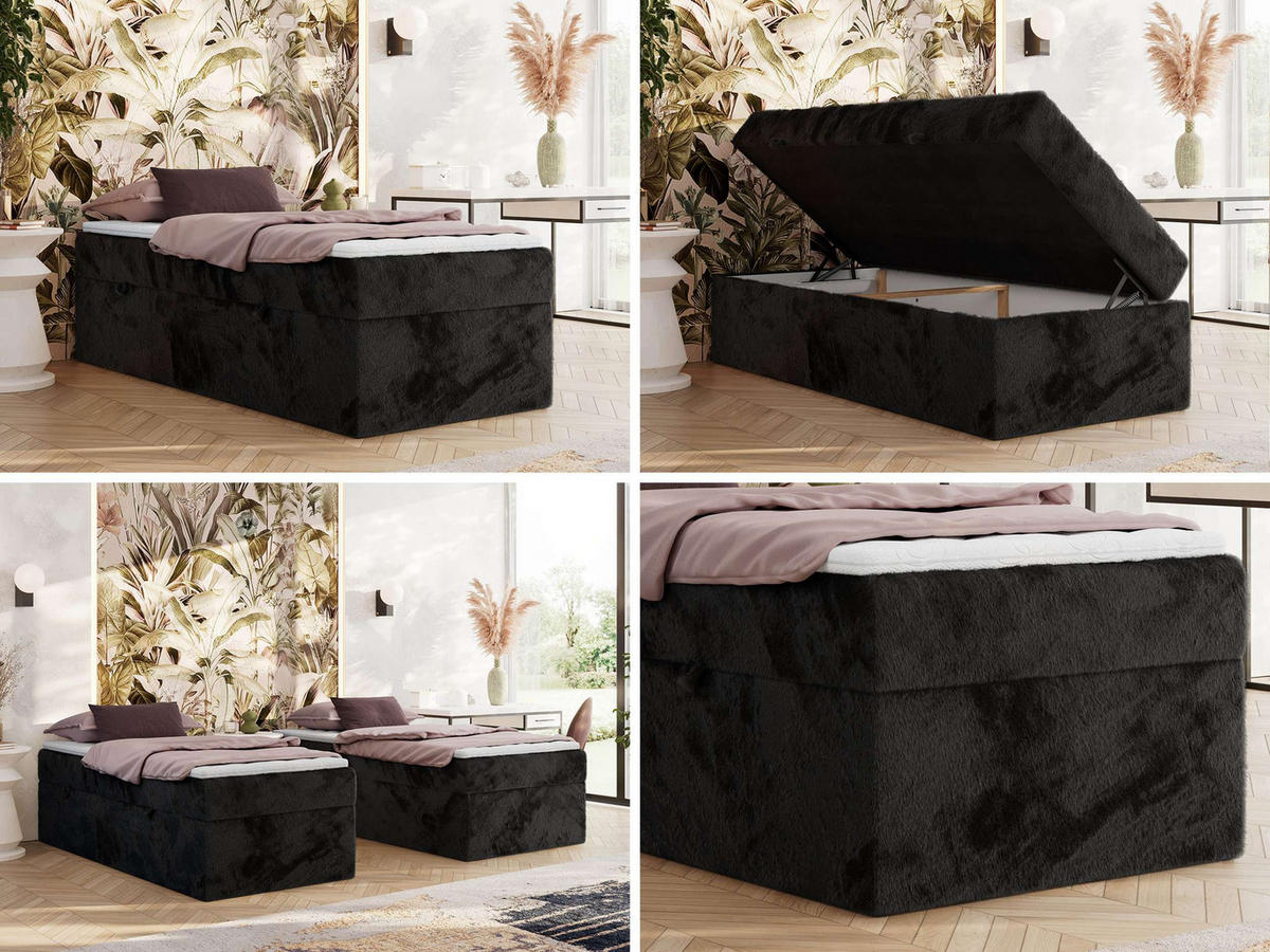 BOXBETT ZERO 90/200 - Schwarz Plüsch - H3 - Topper Visco - Schwarz, Textil (90/200cm) - MKS