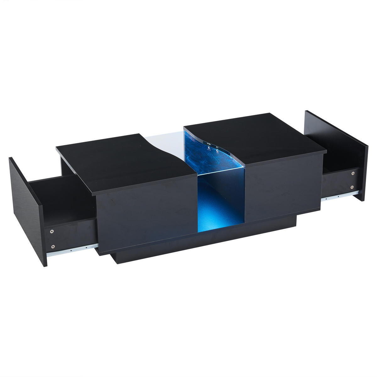 COUCHTISCH 100/50/35 cm schwarz Hochglanz mit 2 Schubladen und LED-Beleuchtung - Schwarz, Holzwerkstoff (100/50/35cm) - OKWISH