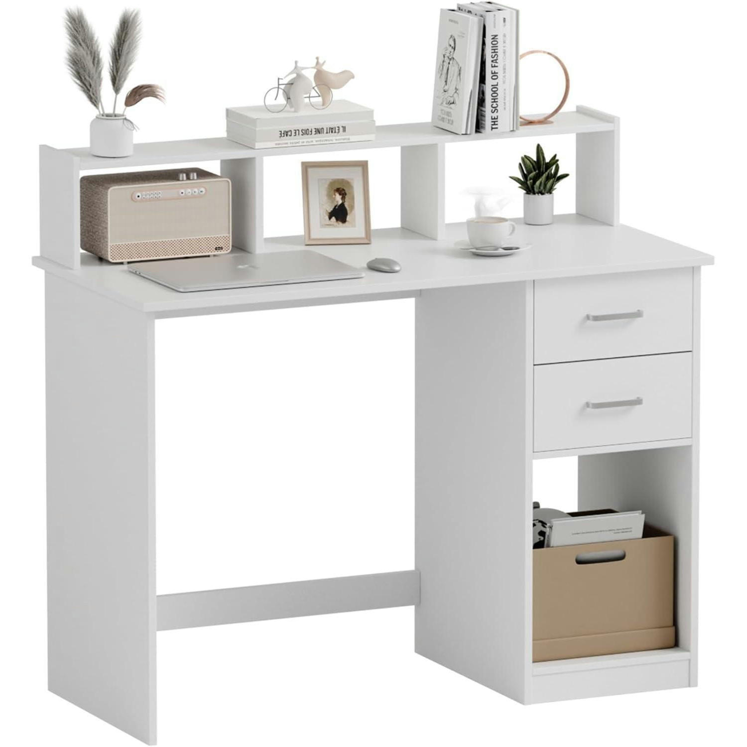 SCHREIBTISCH mit Schubladen und Regal 105 x 48 x 94 cm Weiß - Weiß, Holzwerkstoff (48/105/94cm)