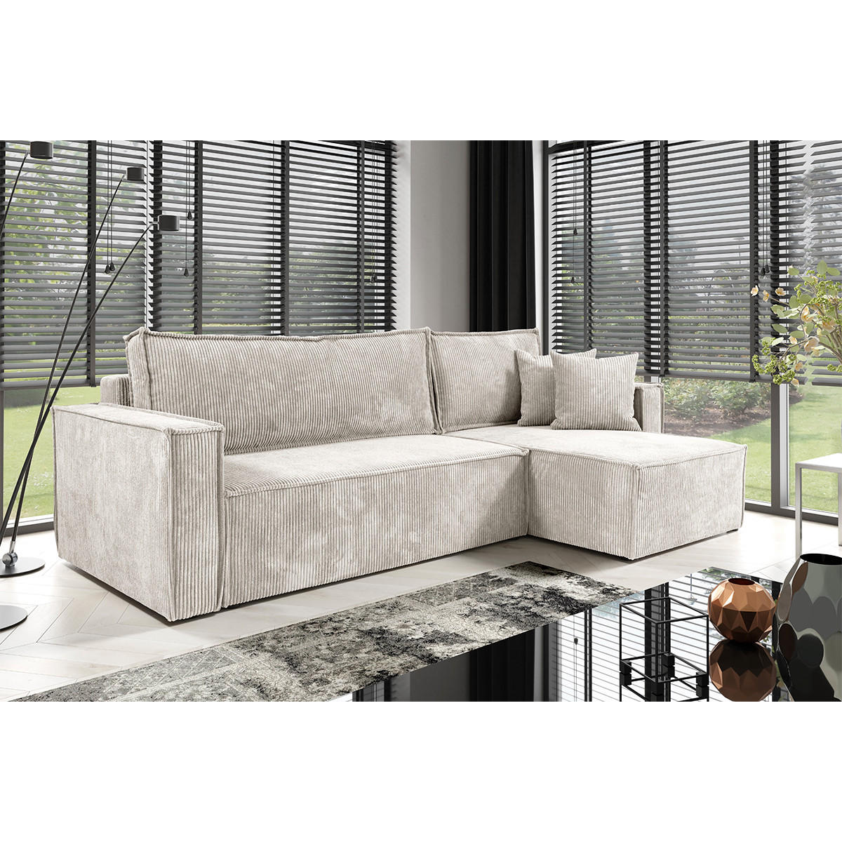 ECKSOFA Ezekiel 3 Sitzplätze Gebrochenes Weiß - Weiß, Holz (236/145cm) - Petits-meubles