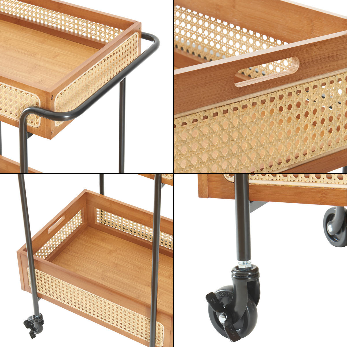 SERVIERWAGEN Tervola - Schwarz/Naturfarben, Holz/Metall (61/80.5/39cm) - [en.casa]