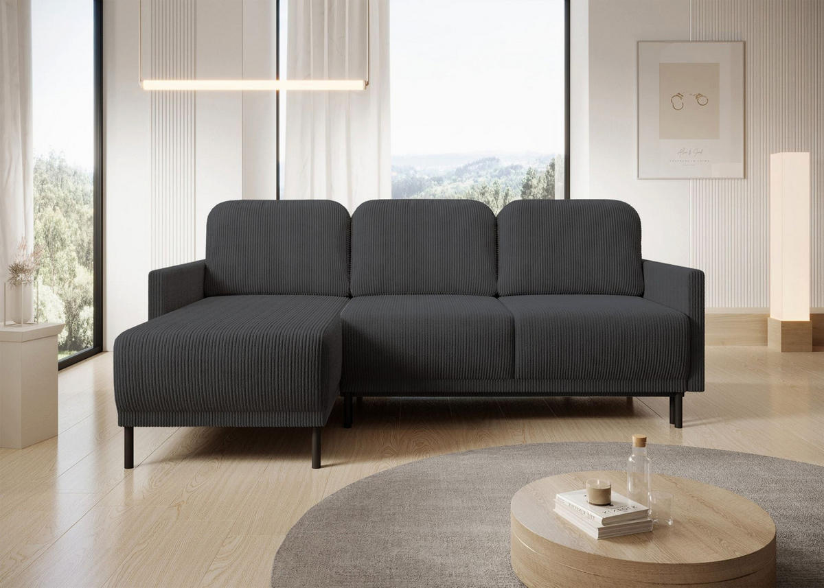 ECKSOFA Hamiel Blaugrau Cord - Blaugrau/Hellgrau, Textil/Metall (212/142cm) - Selsey