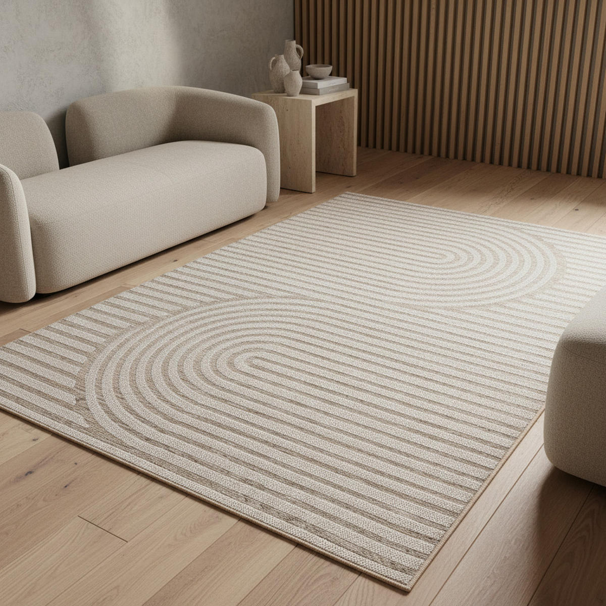 TEPPICH Outdoor Flachgewebe Boho Muster Polypropylen Balkon Beige Rechteckig 240x340 - Beige, Textil (240/340cm) - KADIMA DESIGN