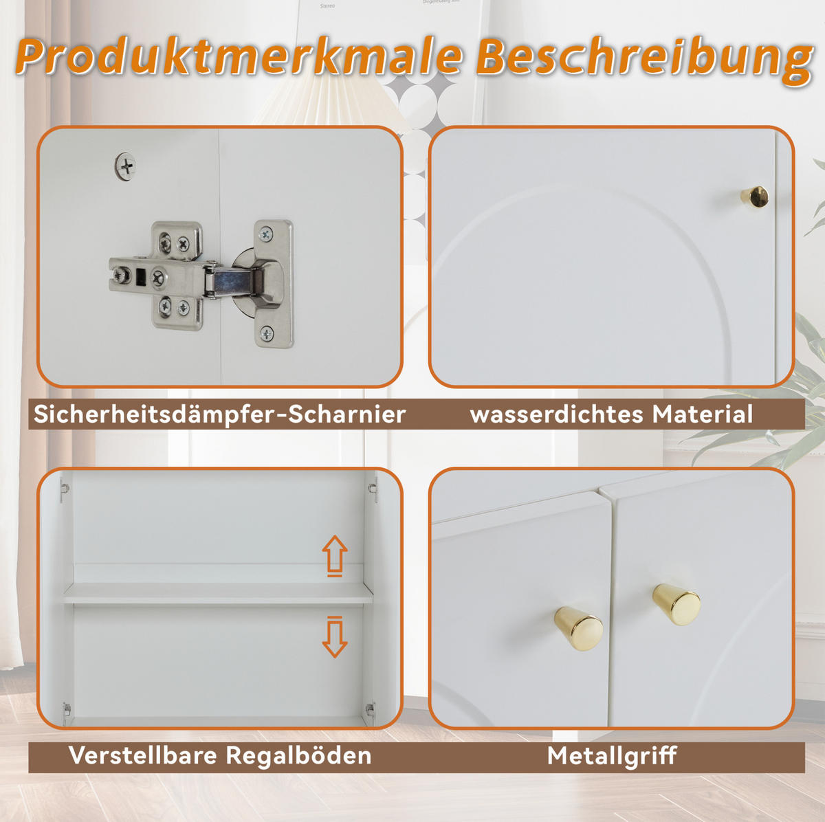 KOMMODE in Weiß mit Bogenmuster und goldenen Griffen, 80/40/80 cm, Weiß - Weiß, Holzwerkstoff (80/80/40cm) - Redom