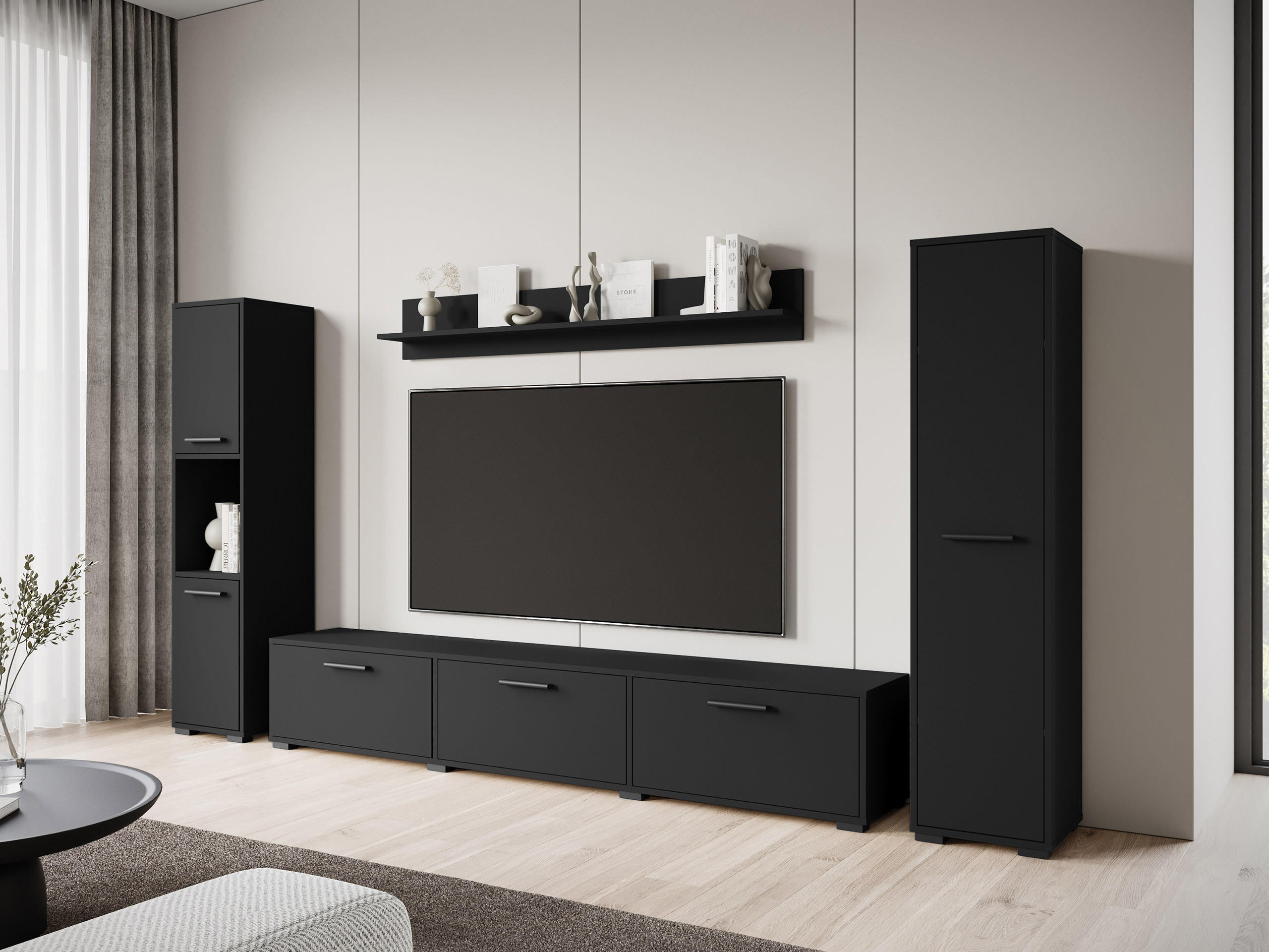 WOHNWAND Bogota XL - Schwarz, Holzwerkstoff/Kunststoff (180/30/31cm) - MIRJAN24