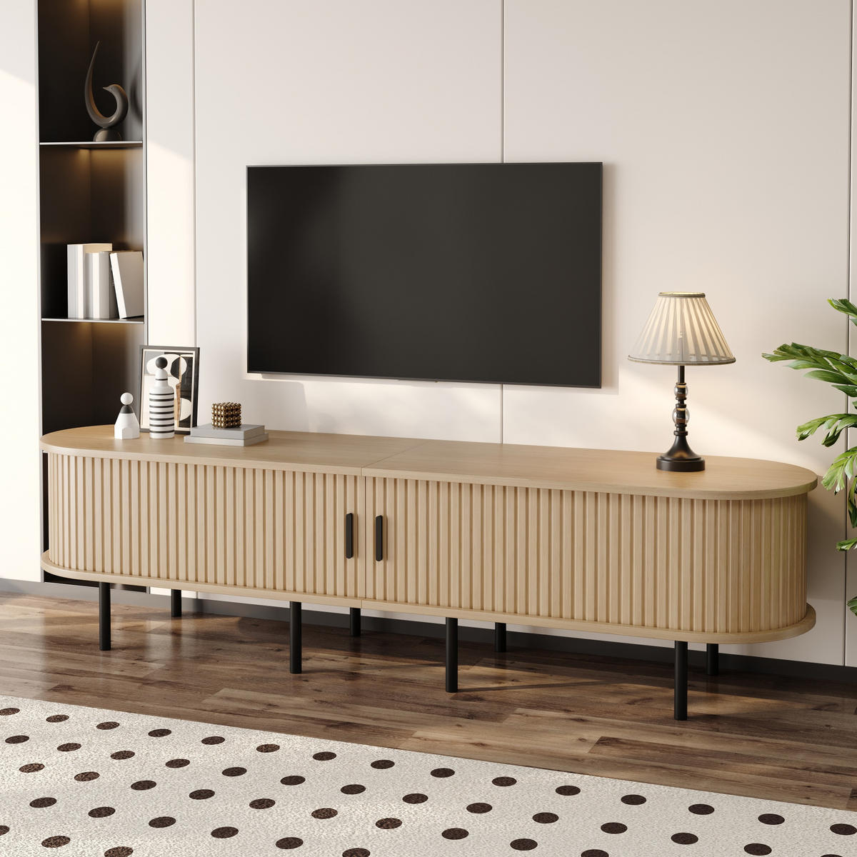 TV-SCHRANK Lowboard geriffelt Schiebetüren MDF - Naturfarben, Holz (170/46/40cm) - Fortuna Lai