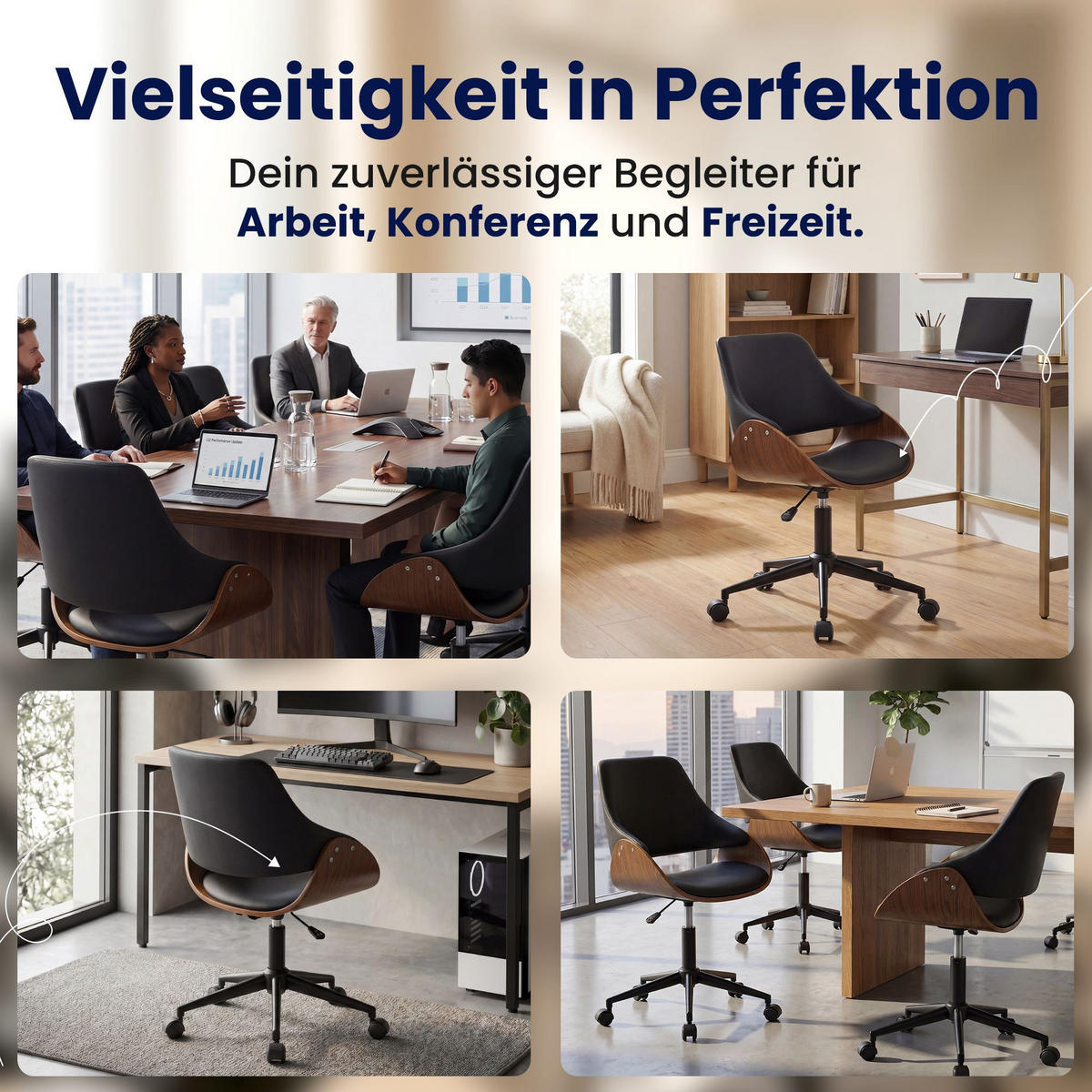 DREHSTUHL Lederlook Walnuss/Schwarz - Walnussfarben/Schwarz, Textil/Metall (52/81/56cm) - CLP
