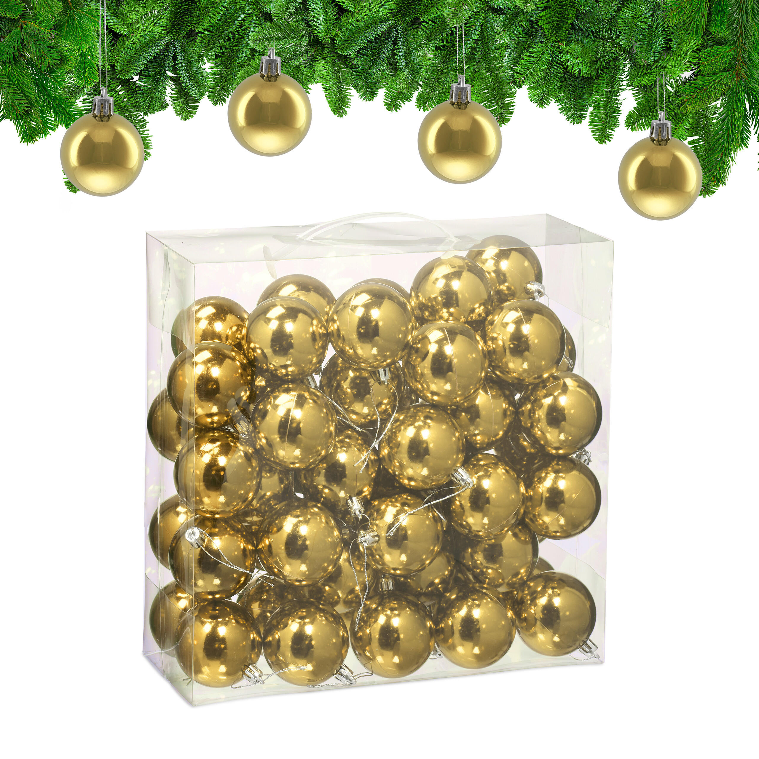 50XWEIHNACHTSKUGELN - Goldfarben, Kunststoff (6/7/6cm) - Relaxdays