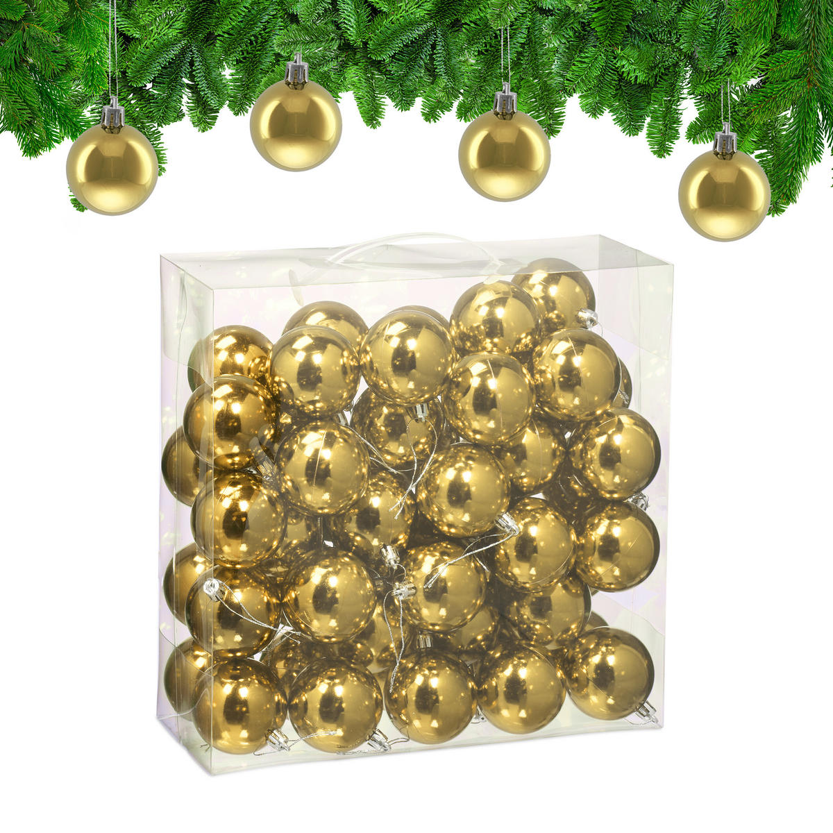 50XWEIHNACHTSKUGELN - Goldfarben, Kunststoff (6/7/6cm) - Relaxdays
