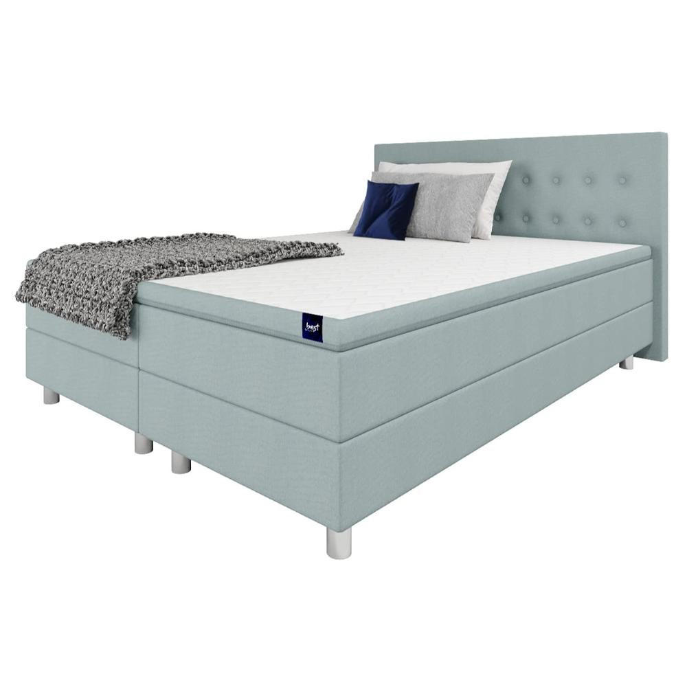 BOXBETT, Polsterbett Sawana mit Bonellfederkern-Matratze und Topper Schlafzimmer - Blaugrau, Holz/Holzwerkstoff (160/200cm) - Best For Home