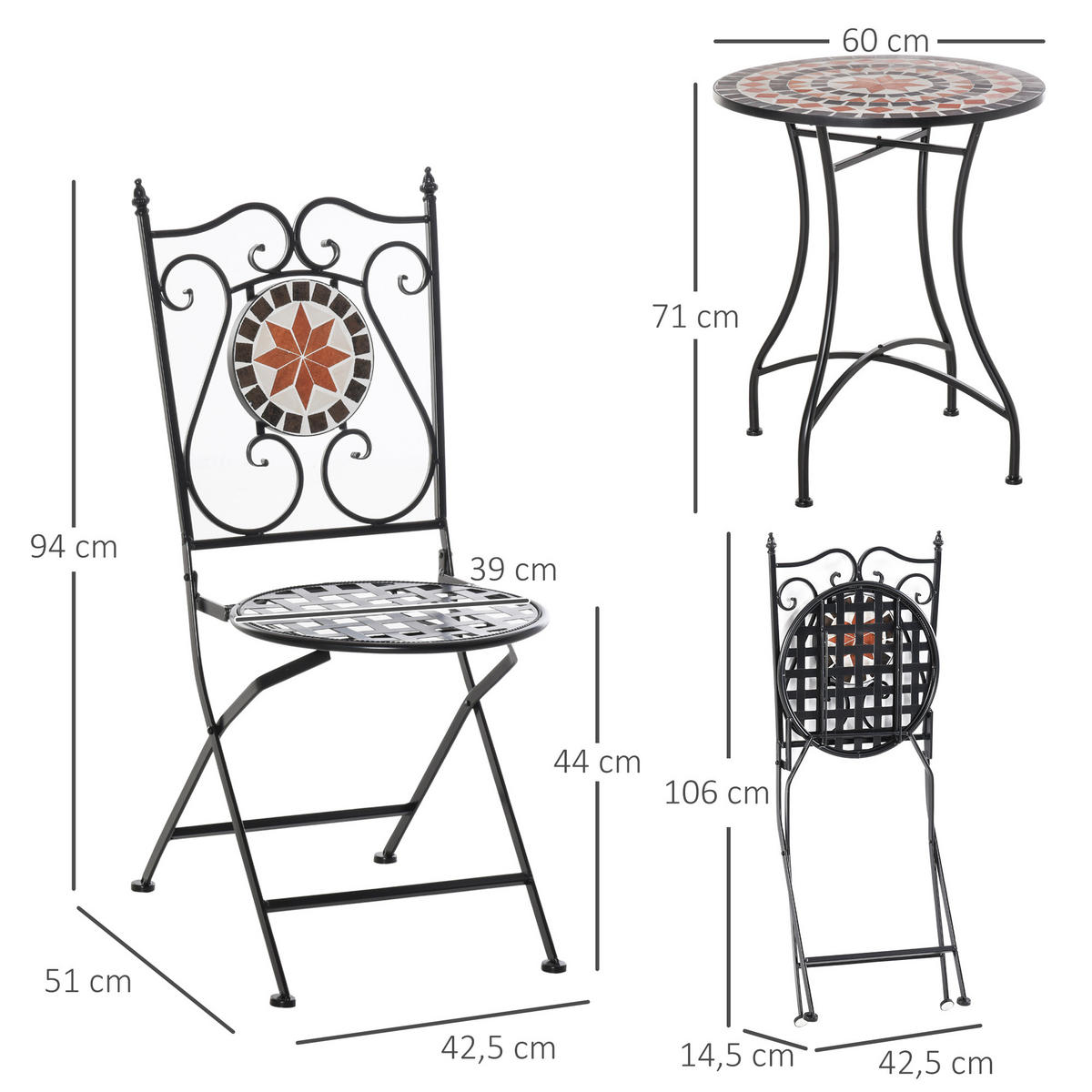 SITZGRUPPE, Metall, Keramik Fließen, Mehrfarbing - Multicolor, Metall - Outsunny