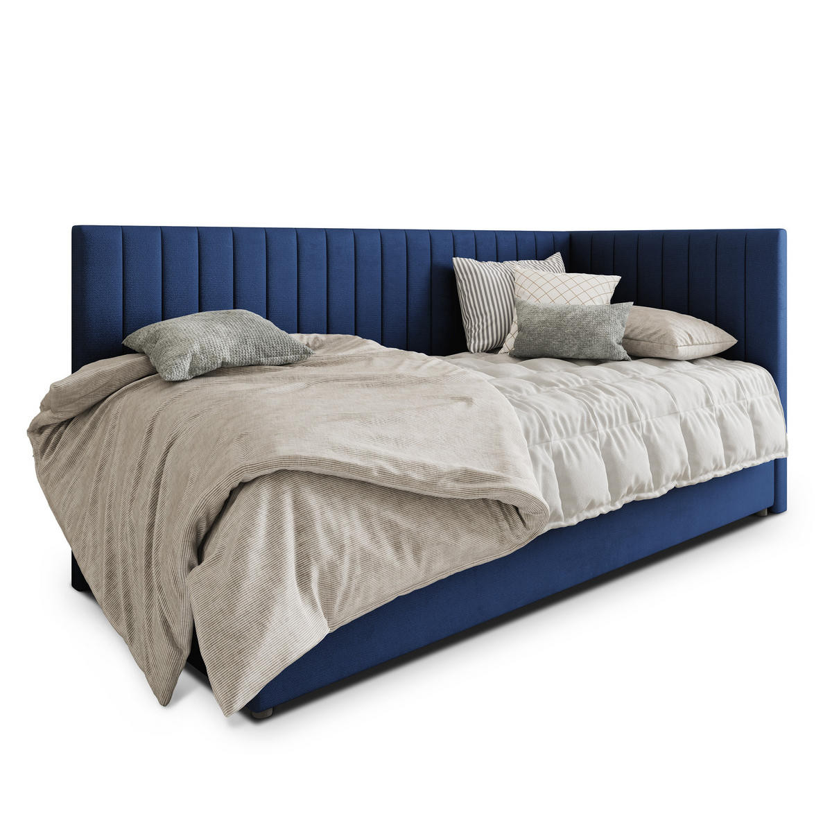 POSTEL BOXSPRING ARIS 90x200 cm, s matrací a úložným prostorem, modrá - modrá, kompozitní dřevo/textil (90/200cm) - MASSENO