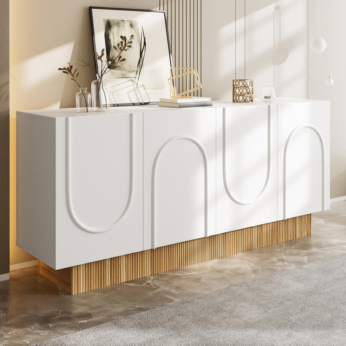 SIDEBOARD 160cm 4 Türen U-Form Stauraum modern - Weiß, Holzwerkstoff (38/75/160cm) - FLIEKS