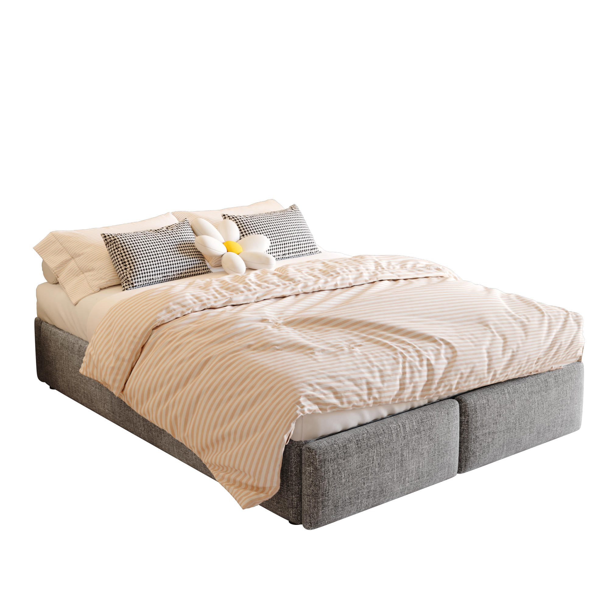 POLSTERBETT 140/200 cm mit Bettkasten und 2 Schubladen in Grau, ohne Kopfteil - Grau, Textil (140/200cm) - BEAOK