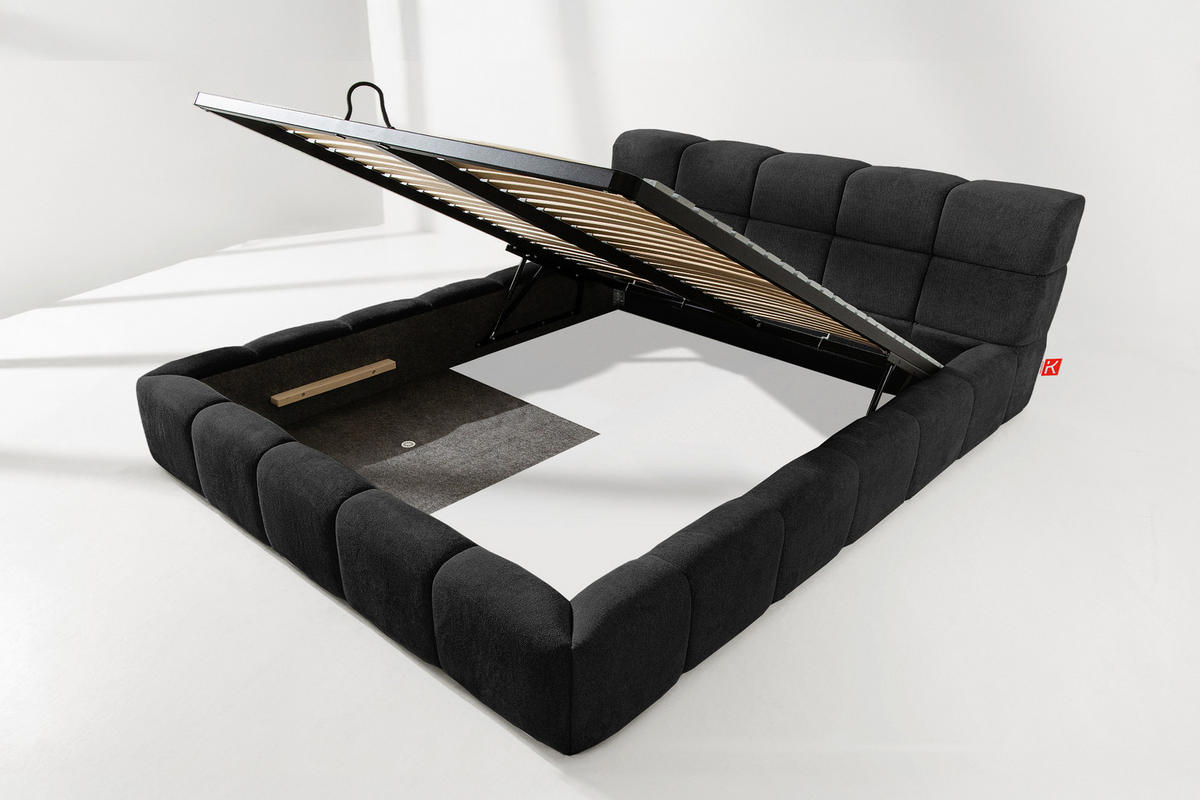 POLSTERBETT AERI 140/160/180/200 mit Rahmen und Bettkasten, anthrazit - Anthrazit, Holz/Holzwerkstoff (180/200cm) - KONSIMO®