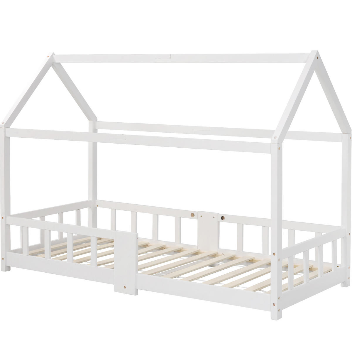 HAUSBETT 90/200 cm Weiß aus Kiefernholz mit Tafel und Rausfallschutz - Weiß, Holz (90/200cm) - OKMYHOME