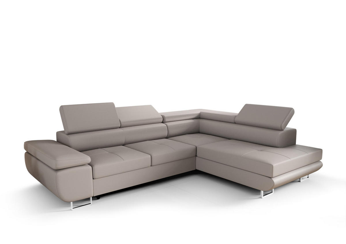 ECKSOFA PRAGA DESIGN L, Eckcouch in L-Form mit Schlaffunktion, Farbe: Grau, Kunstleder, Ottomane Universal - Grau, Textil (275/202cm) - O-Sofa