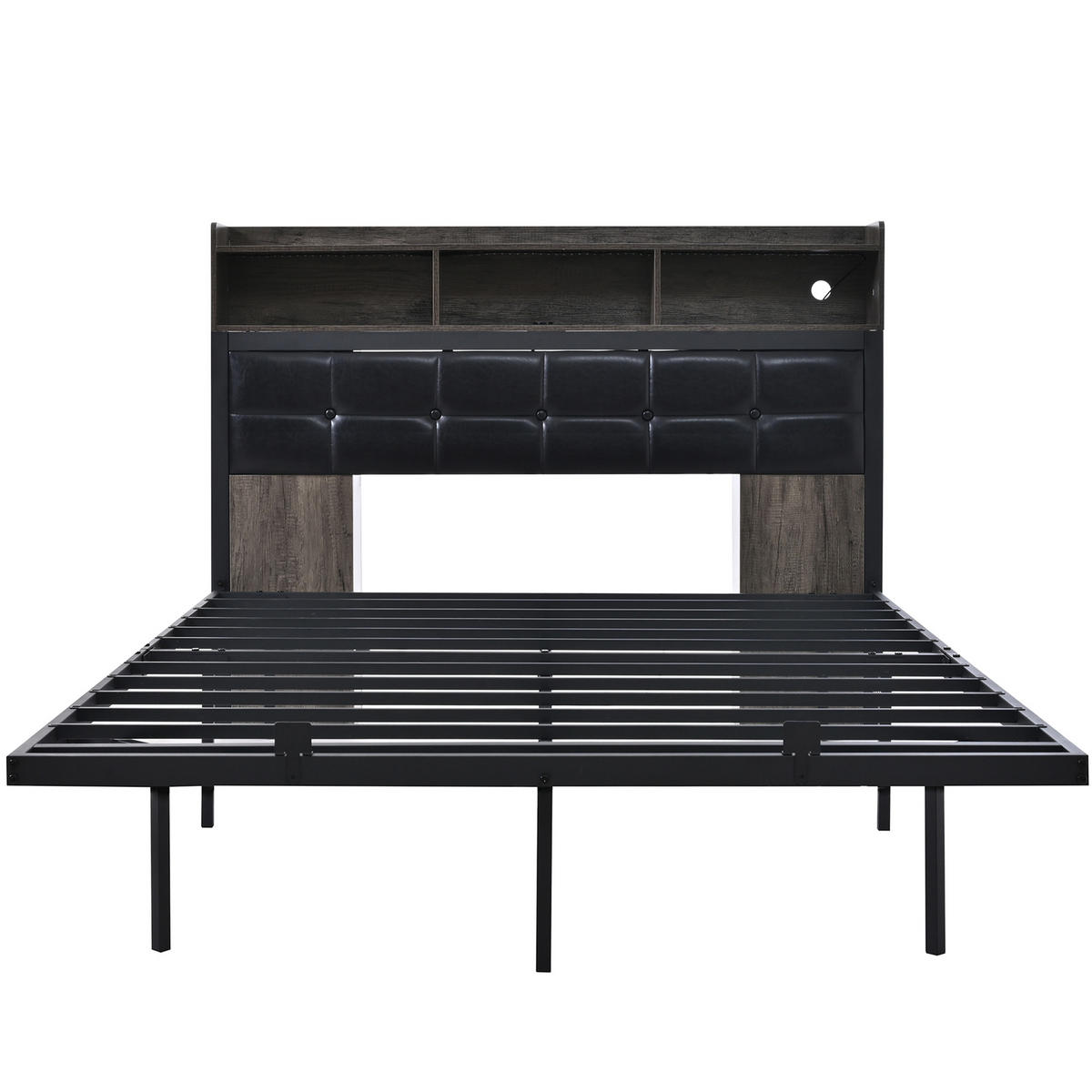 DOPPELBETT 140/190 cm Grau mit LED-Beleuchtung und USB-Ladefunktion aus Metall - Grau, Metall (140/190cm) - OKWISH