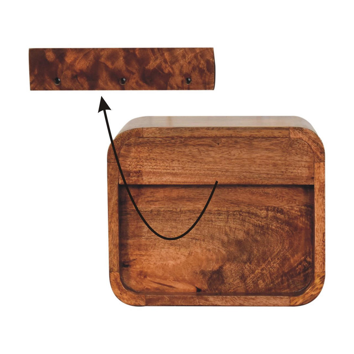 NACHTKASTEN Mini Geschwungen Honigkaramell Wandmontiert, 2 Schubladen, Dunkelbraun - Cognac/Messingfarben, Holz/Metall (30/25/25cm) - Artisan Furniture