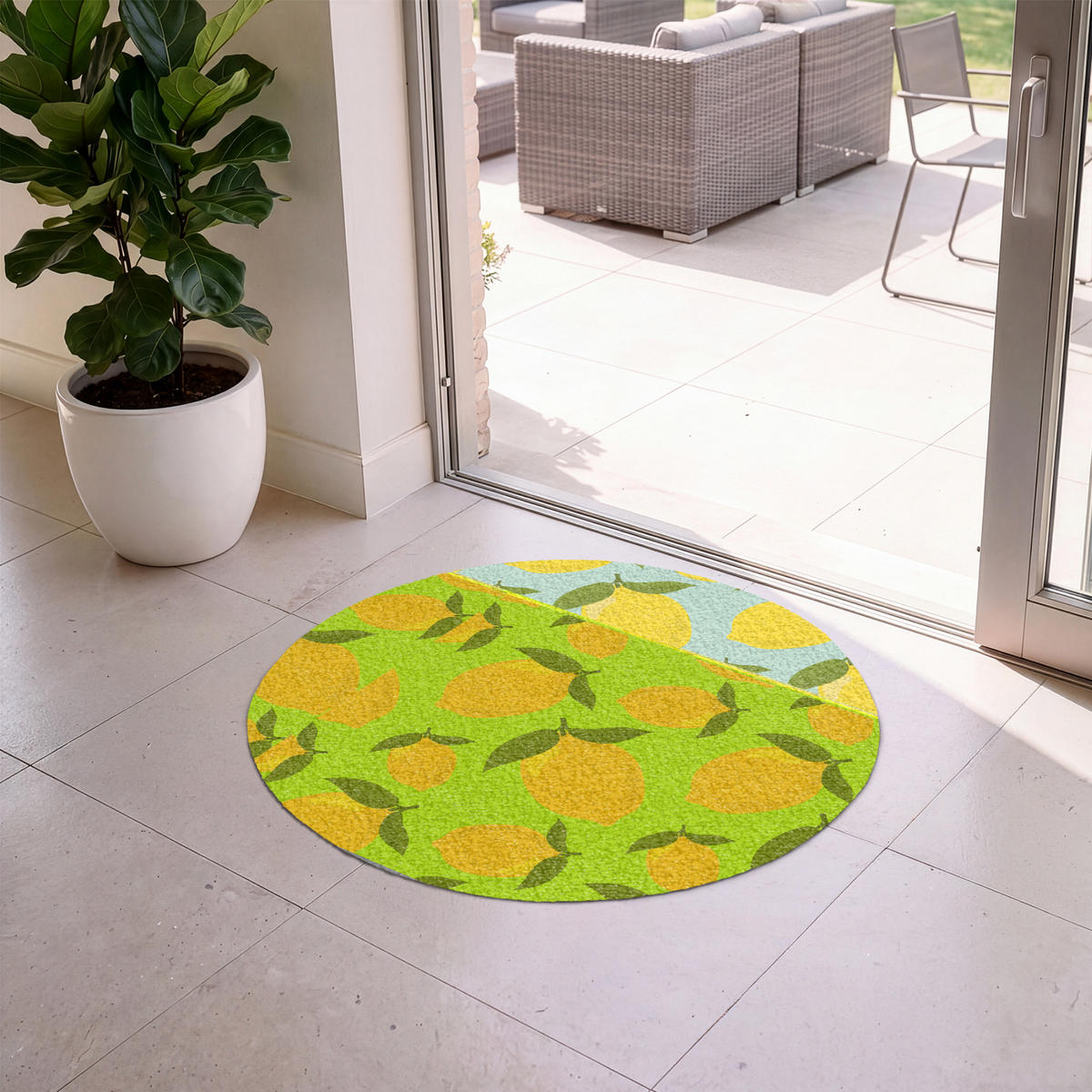 ROHOŽKA Citrony vzor - Žlutá - Modrá - Vzor - Ovoce 90x90 cm - žlutá, textil/umělá hmota (90/0.4cm) - MuchoWow