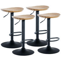 BARHOCKER 4er Set Holz Natura - Eukalyptusholzfarben/Schwarz, Holz/Metall (41/56/39cm) - CLP