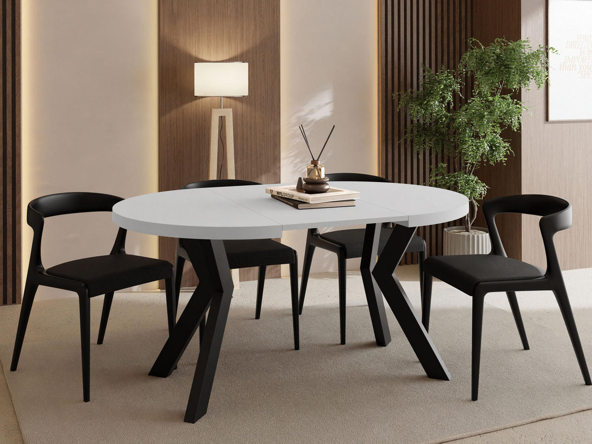 ESSTISCH Savio rund ausziehbar verlängerbar, Weiß 80-130/80/77 cm - Schwarz/Weiß, Holz/Holzwerkstoff (80/80/77cm) - WFL GROUP