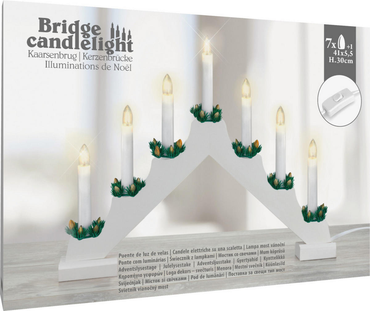 ADVENTLEUCHTER Holz LED 7-flammig - Weiß, Holz (41/30/6.2cm) - Home Styling Collection
