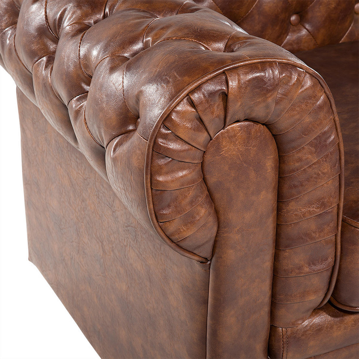 SESSEL Kunstleder Goldbraun Chesterfield - Schwarz/Braun, Kunststoff (108/70/80cm) - Beliani