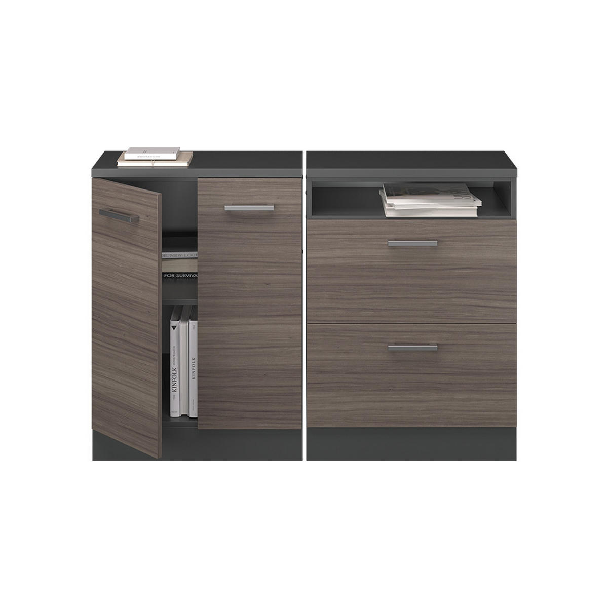 KUHINJSKI ORMAR ZA KOSINE KROVA R-Line Plemenita Siva 120 cm Set od 2 korpusa ormara, dubina 60 cm - siva/antracit, drvni materijal (120/83.8/60cm) - Vicco
