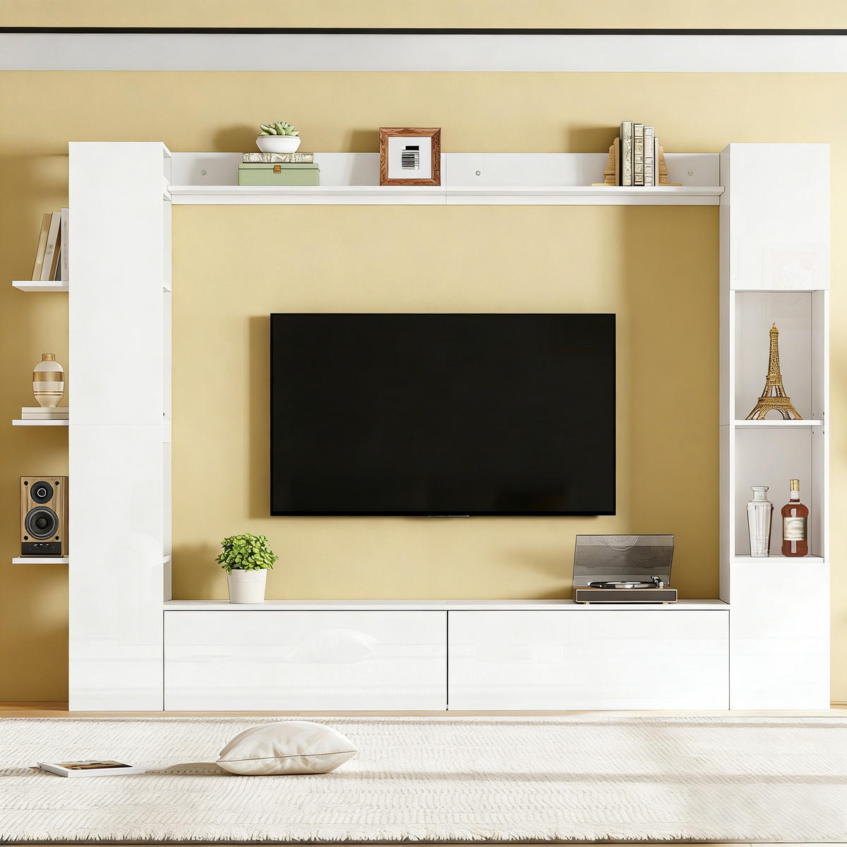 WOHNWAND in Weiß Wohnzimmer-set mit Vitrine und TV-Schrank für das Wohnzimmer - Weiß, Holzwerkstoff (228/170/30cm) - STILVORA