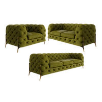 SITZGARNITUR 3+2+1 Chesterfield Lexi Olive Samt - Goldfarben/Olivgrün, Holz/Textil (243/75/100cm) - S-Style Möbel