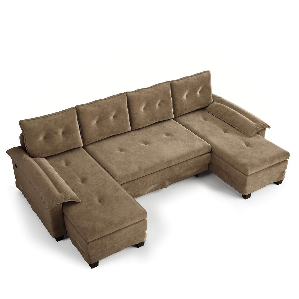 WOHNLANDSCHAFT Khaki 278/127/87 cm 4-Sitzer Modular mit USB-Ladefunktion - Sahara, Textil (278/87/127cm) - PANGIVO