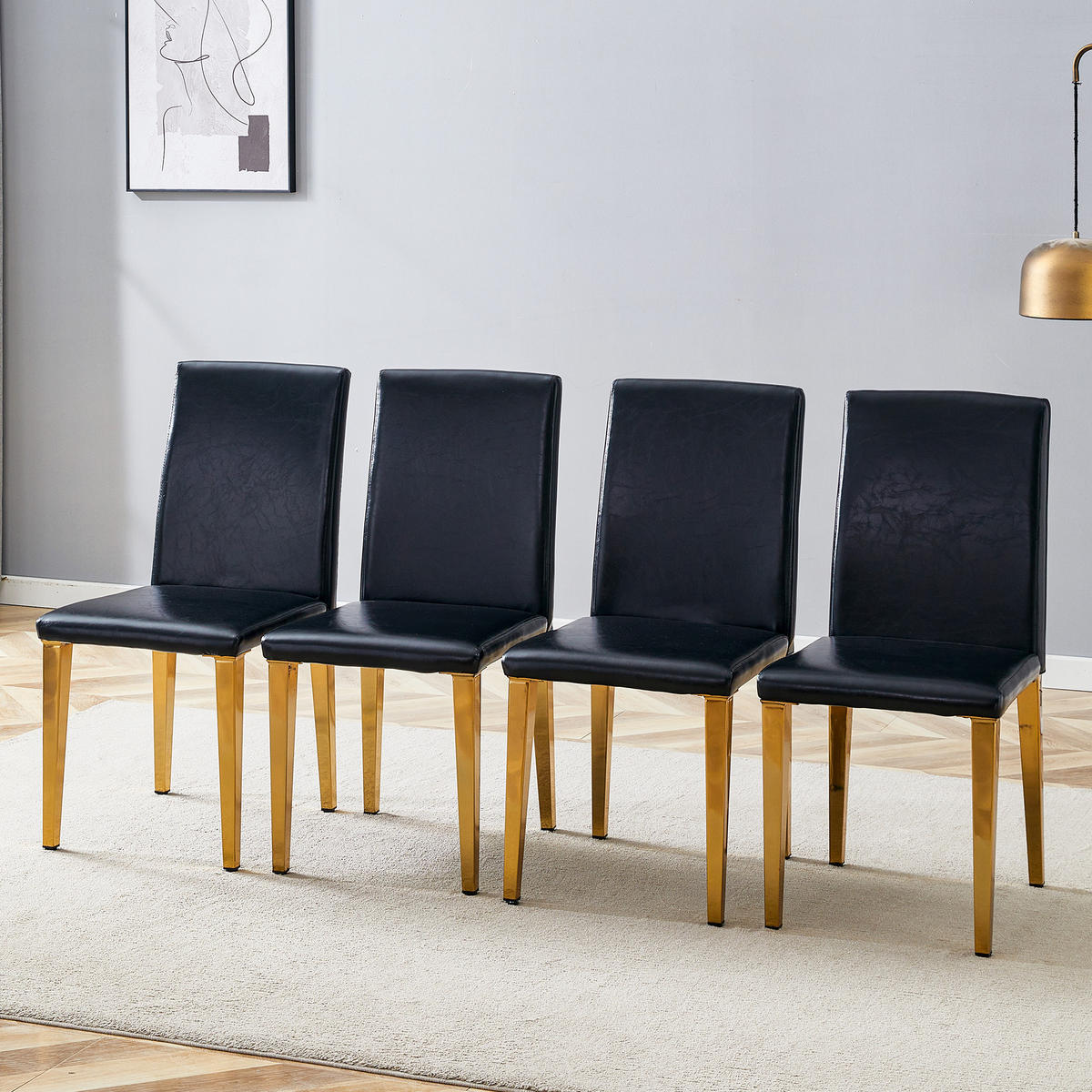 STUHL-SET DE-36598 4 Stück mit PU-Bezug und Metallbeinen Schwarz - Goldfarben, Metall (47/90/41cm) - ComfortXL