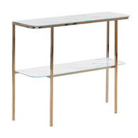 KONSOLENTISCH Marmor Optik weiß/gold Calvert - Goldfarben/Weiß, Glas (35/100/84cm) - Beliani