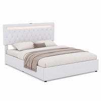 BETT mit Stauraum 180x200 cm Leinen Weiß mit LED und USB - Weiß, Metall (180/200cm) - Meubliv