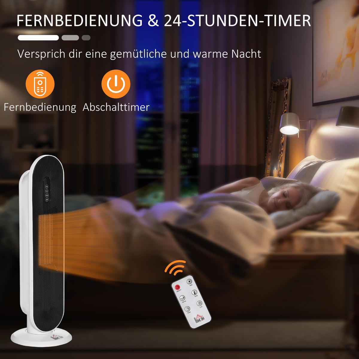 HEIZGERÄT Heizlüfter 2000W Heizturm mit Fernbedienung Oszillation Metall PP - Weiß, Kunststoff (21/63.5/21cm) - HOMCOM