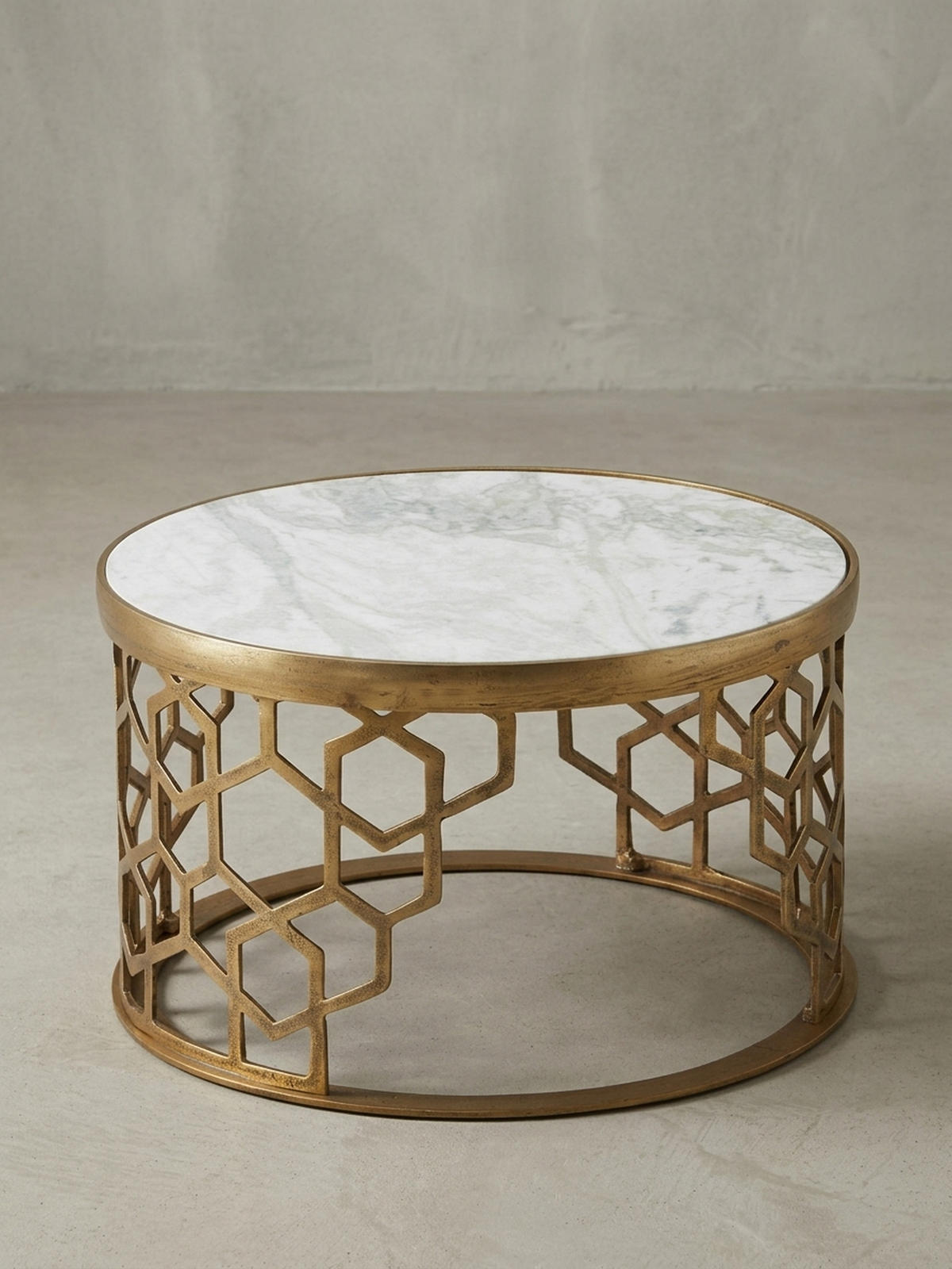 COUCHTISCH Weiß Marmor und Metall, Rund, Maße 60x60x36 cm, Modernes Design - Goldfarben/Weiß, Stein/Metall (60/60/36cm) - KADIMA DESIGN