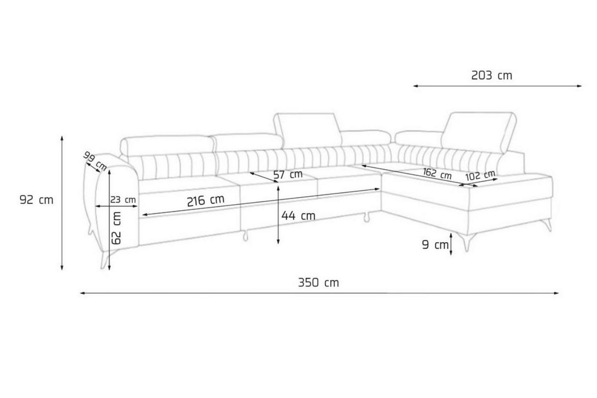 ECKSOFA PIERO MAXI Rechts mit Schlaffunktion 195x125 Velours Blau - Blau/Schwarz, Holz/Textil (203/350cm) - Muffo