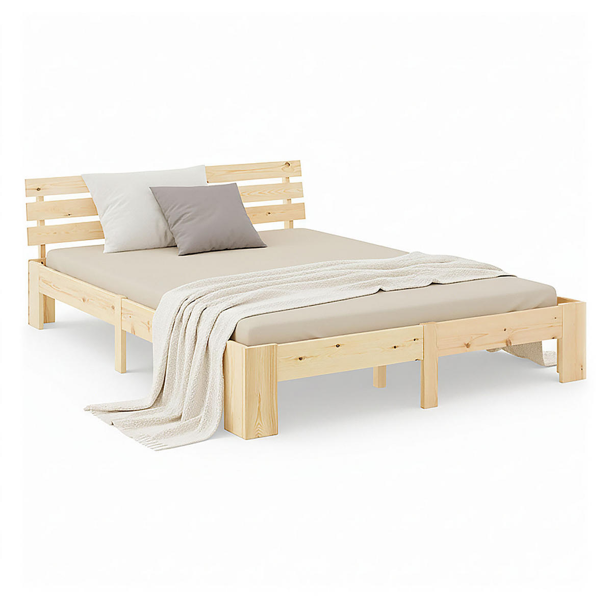 HOLZBETT Natur 160/200 cm Doppelbett mit Lattenrost - Naturfarben, Holz (160/200cm) - Homestyle4u