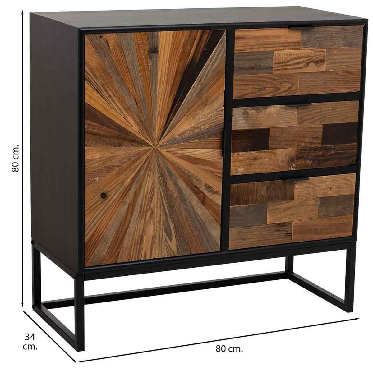 ANRICHTE aus Holz und Metall, braun, 80x34x80 cm - Schwarz, Holzwerkstoff (80/80/34cm) - Wanderlust