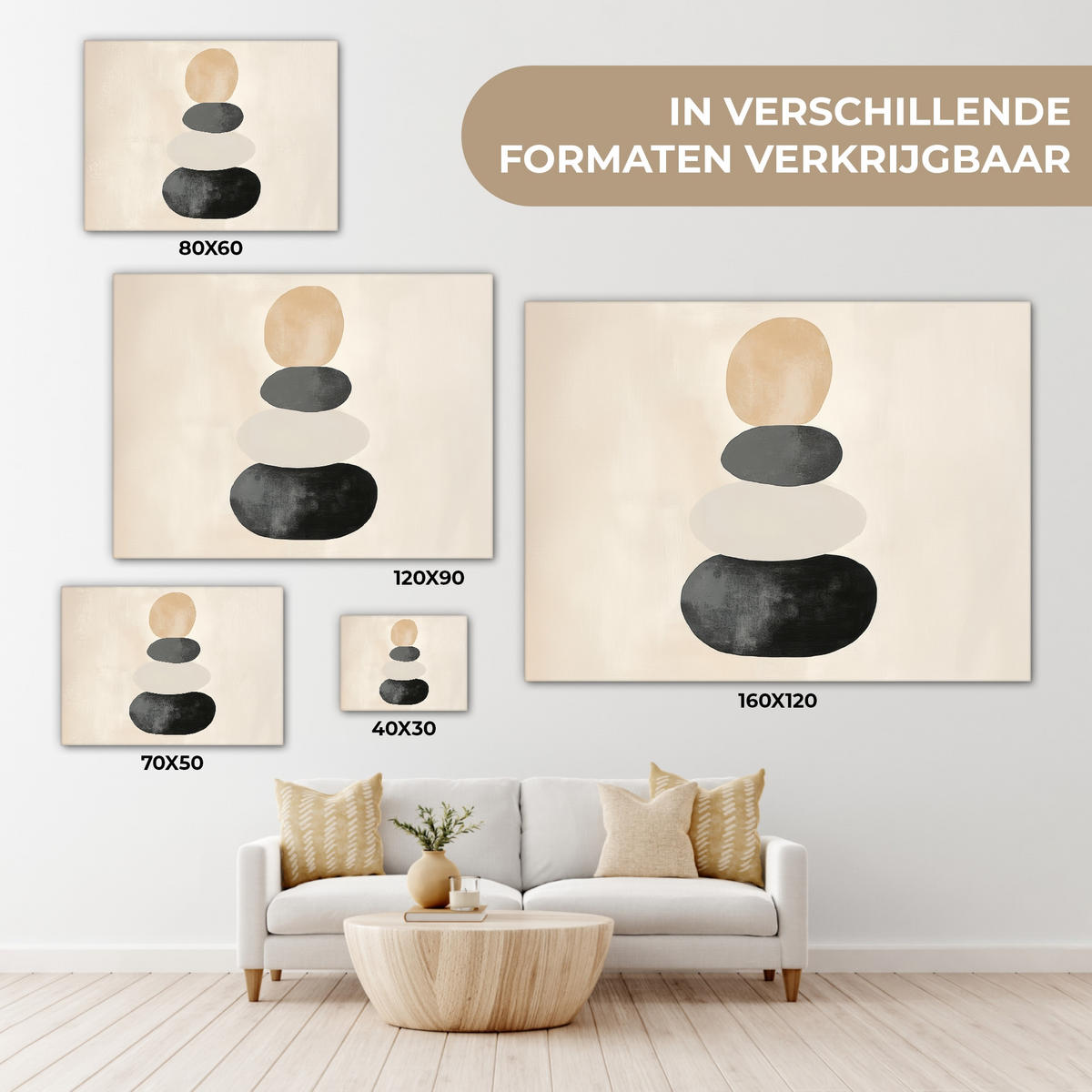 LEINWANDBILD Japandi - Wabi sabi - Beige Wandbilder 80x60 cm - Taupe, Textil (80/60cm) - MuchoWow