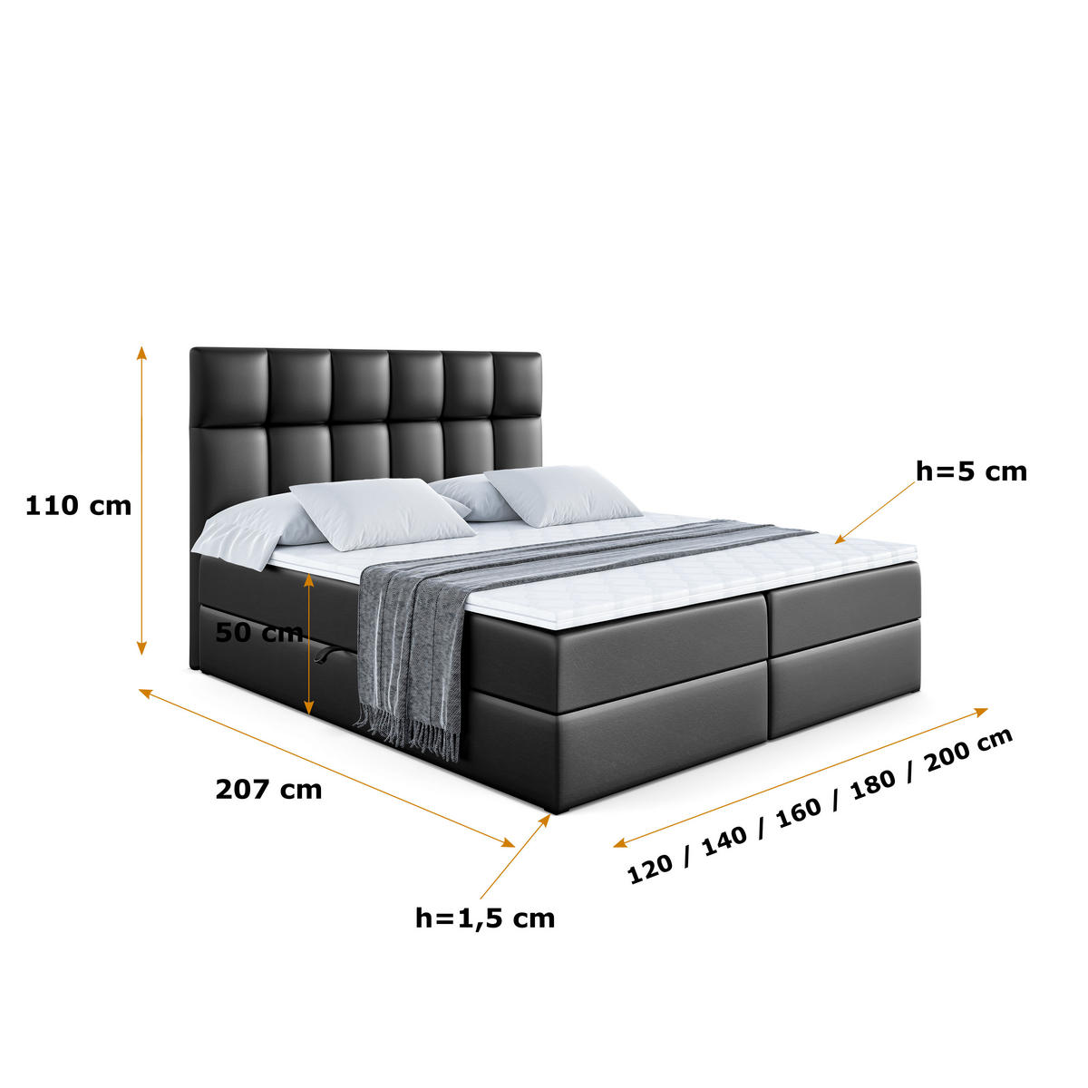 BOXBETT mit H4-Matratze und Lattenrost - RICAR - 140x200 Schwarz Hochglanz - Schwarz Hochglanz, Holzwerkstoff (140/200cm) - ALTDECOR