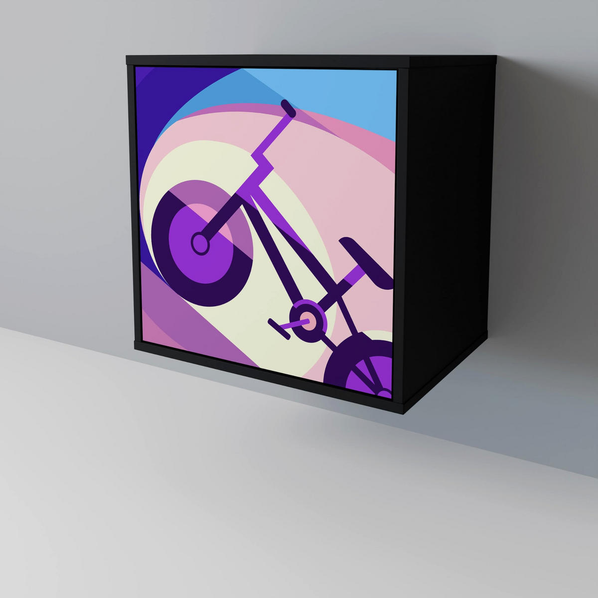 SIDEBOARD BIKE DREAMS, Schwarz, 57,5x42x75,5 cm, Goldfarbene Metallfüße - Goldfarben/Multicolor, Holzwerkstoff/Metall (57.5/75.5/42cm) - SpaceRebels