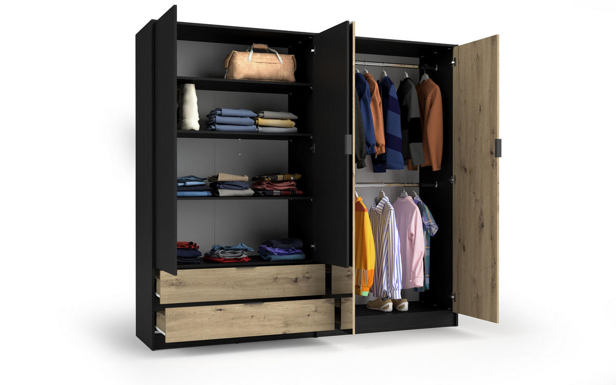 KLEIDERSCHRANK Graphit Schwarz, Eiche Artisan 221/203/54 - Eiche Artisan, Holzwerkstoff (221/203/54cm) - RAUMHIRSCH FURNITURE